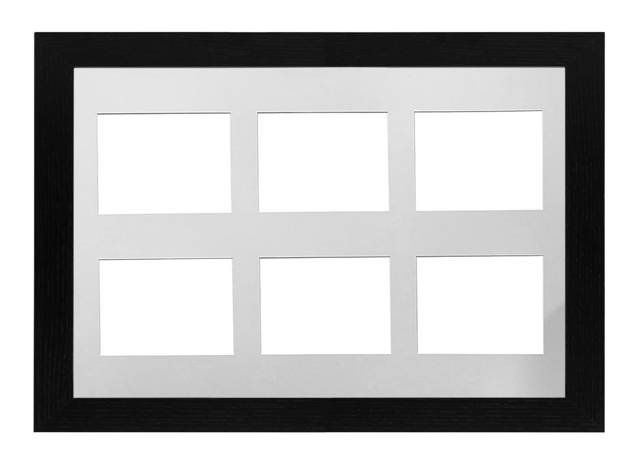Black Frame 30x20' Multi Aperture Picture Frame with White Mount to fit (6x) 8x6' Photos with Perspex Sheet - Wall Mountable Landscape or Portrait