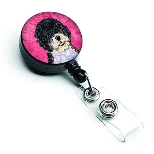 Caroline's Treasures SS4766-PK-BR Pink Portuguese Water Dog Retractable Badge Reel for Nurses ID Badge Holder with Clip Retractable Employee Badge Holder, Belt Clip, Multicolor