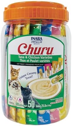 INABA Churu Lickable Purée Cat Treats — Tuna & Chicken, 50 Tubes