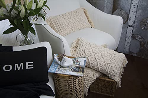 Macramé Decorative Boho Covers, Set Of 2 Comfy Throw Decor Cases, Sturdy Handmade For Lumbar Support, Great For Nursery, Office Chair, Accent For Couch, Sofa, Bedroom, Cream 12X20, No Pillow Inserts #TOP2