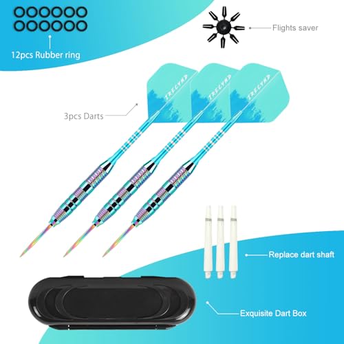 Trecynd Darts Metal Tip Set 3 Aluminum Shaft Metal Dart Set Professional Darts Steel Tip Sets + Extra Dart Flights 3 Replace Plastic Shafts Beginner or Professional Darts 22g (Green Blue) - Thumbnail 7