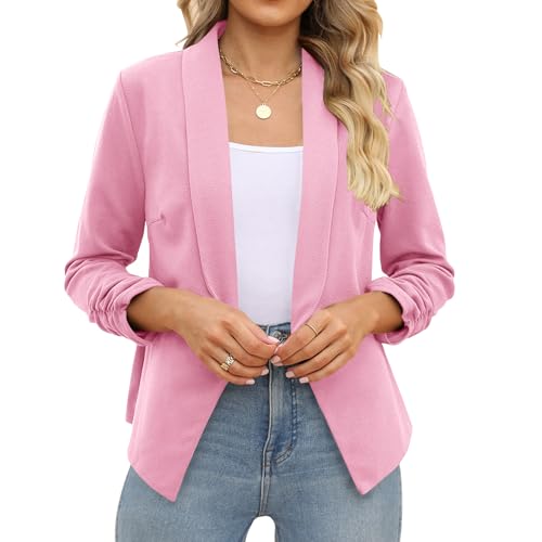 Image of POGTMM Women 3 /4 Sleeve Blazer Open Front Cardigan Jacket Work Office Blazer