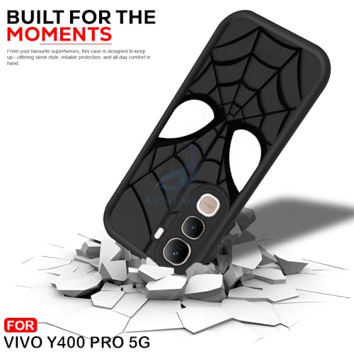 Image of AESTMO Back Case Cover for Vivo Y400 Pro 5G Cover | Spidey Face Mask Design | Silicone Case | Full Body Protection | Camera Protection Back Cover for Vivo Y400 Pro 5G (Black)