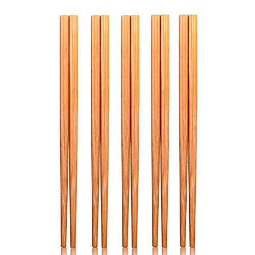 NICEJW 5 Paar Haushalts-Essstäbchen Aus Natürlichem Bambus, Wiederverwendbares Rutschfestes Essstäbchen Geschirr, 18 cm 7,08 Zoll Cover