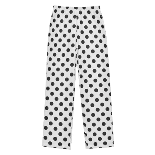 ZZXXB White and Black Polka Dot Boys Long Pants Soft Trousers Elastic Waist Kids Lounge Bottoms with Pockets S-XL