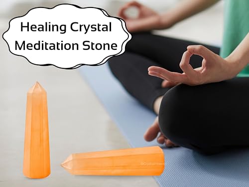 Image of Certified Orange Selenite Crystal Tower Obelisk Point for Chakra, Healing and Balancing - AAA Grade Original Certified Gemstone Agate for Reiki Meditation Yoga Spiritual (3-4 Inches)
