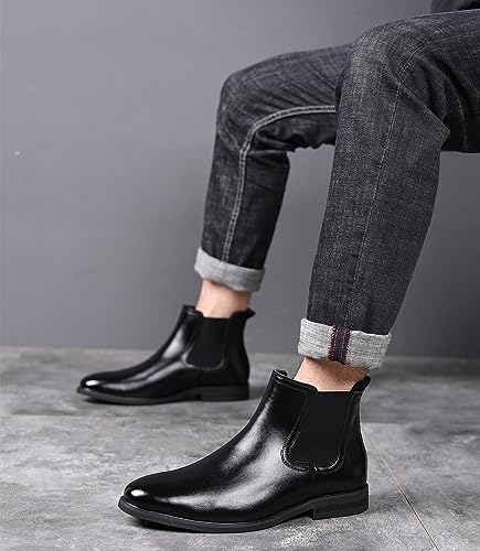 DADAWEN Men's Chelsea Boots Leather Casual Chukka Ankle Boots Classic Elastic Dress Boots for Men3