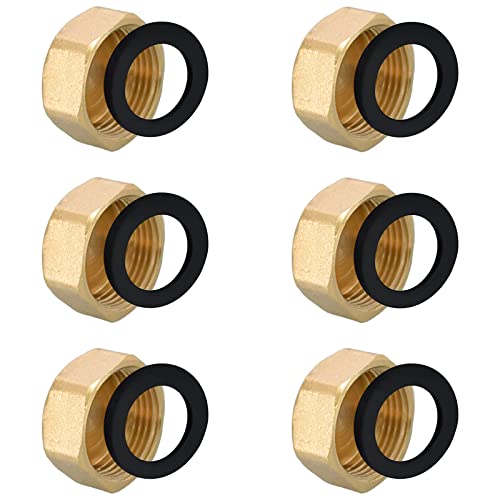 Ytesky Lot de 6 Bouchons de Tuyau Hexagonaux en Laiton Bouchon Tadiateur en Laiton 3/4" Laiton Intérieur Filetage Femelle Capuchon de Vis Bouchon Robinet avec Disques de Support de Tuyau Cover