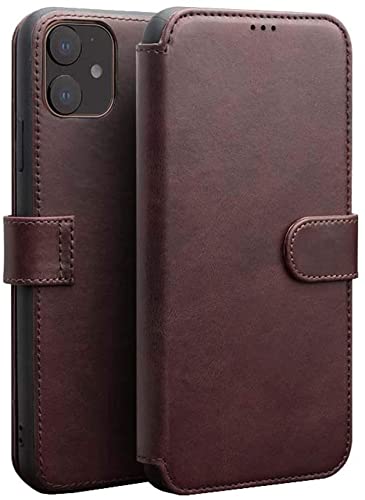 Étui à clapet magnétique pour téléphone portable iPhone 12 cuir marron