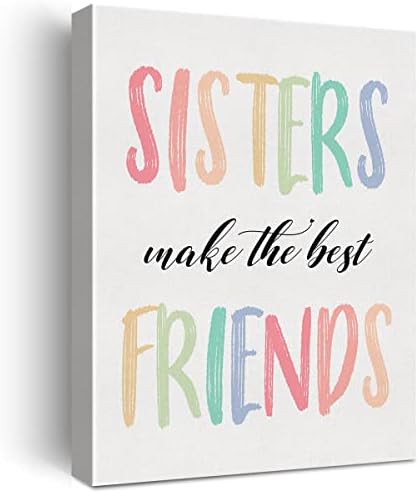 Moiol Sisters Make the Best Friends Canvas Wall Art, Sister Quote Print Framed Poster 12 x 15 Inch Colorful Painting Decoration for Home Girls Room Nursery