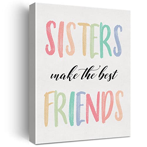 Moiol Sisters Make The Best Friends Canvas Wall Art, Sister Quote Print Framed Poster 12 X 15 Inch Colorful Painting Decoration For Home Girls Room Nursery #TOP4