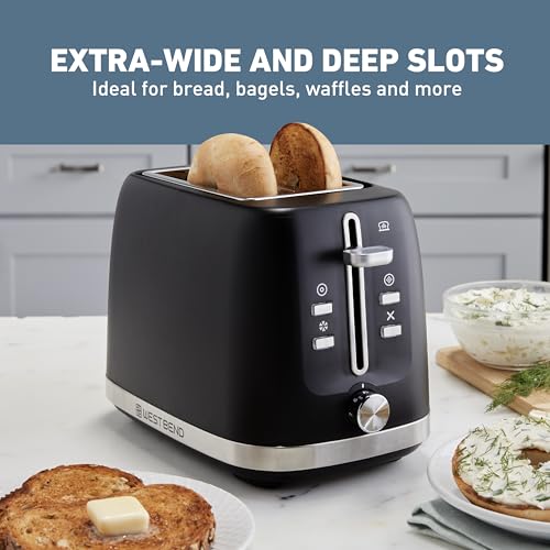 Image of West Bend Toaster 2-Slice Extra-Wide and Deep Slots with 3 Functions and 7 Shade Settings Manual Toast Lift Lever Auto Shut-Off and Removable Crumb Tray, 750-Watts, Black