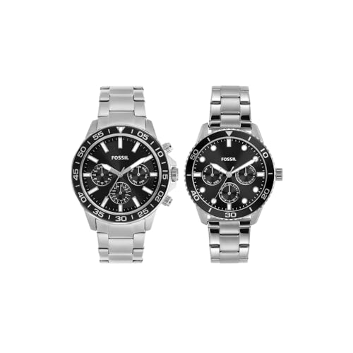 His and Hers Multifunction Stainless Steel Watch Set
