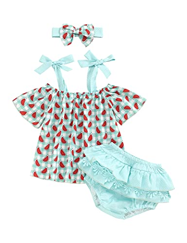 bilison Baby Girl Clothes Watermelon Pattern Sling Sleeve Crop Top+Ruffle Shorts Baby Girl Summer Outfits