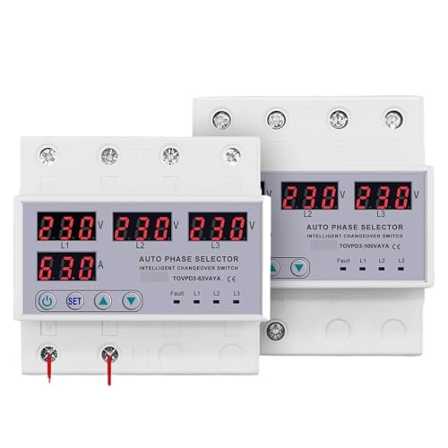 100A 63A 3 Phase 3P+N Din Rail Phase Selector Adjustable Over And Under Voltage Current Protection Monitor Relays Protector(100A
