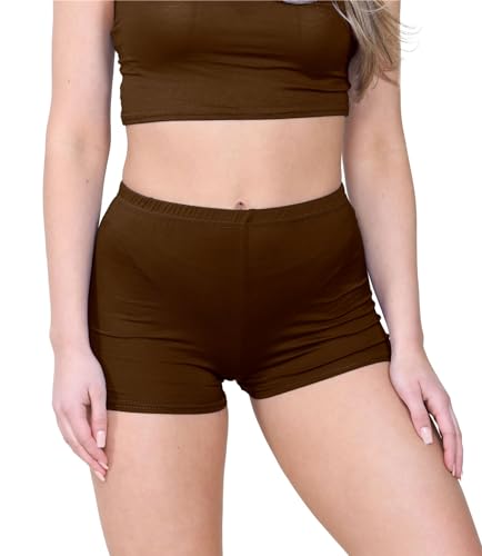 janisramone® Chic Mini Shorts for Women UK, Stretchable Hot Pants for Club, Dance, Gym & Cycling Running Shorts Womens Perfect for Summer Fashion Fitted Athletic Style Brown