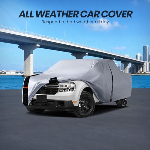 Image of Multi-Layer Ford Maverick Truck Cover, Custom Fit Maverick 2021-2026 SuperCrew Cab Short Bed(4.5') Car Cover Waterproof All Weather, Full Exterior Cover Rain Wind and UV Protection with Door Zipper