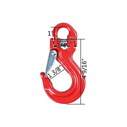 Half-Linked Winch Hook Tow Crane Lift W/Clevis Safety Latch Compatible With 4X4 Off-Road (17,000 Lbs, Red) #TOP1