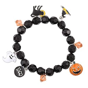 CEALXHENY Halloween Bracelets Ghost Pumpkin Switch Charm Bracelets Gifts Stretch Beaded Bracelets for Women Girls