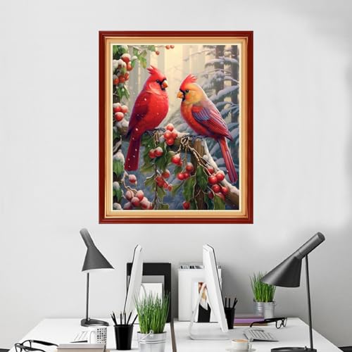 Image of Foxhool Beginners Cross Stitch Kits Stamped Full Range of Embroidery Kits for Adults DIY Cross Stitches kit Embroidery Patterns for Needlepoint kit-Birds on Trees 16x20 inch