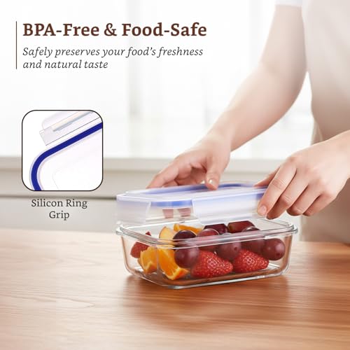 Image of Amazon Brand - Solimo Rectangular Glass Food Storage Container, Pack of 3, Airtight, Microwave & Freezer Safe, Transparent