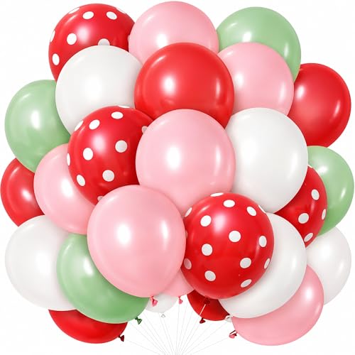 Kriyokiaa Strawberry Polka Dot Balloons, 60 Pcs Pink Red White Green