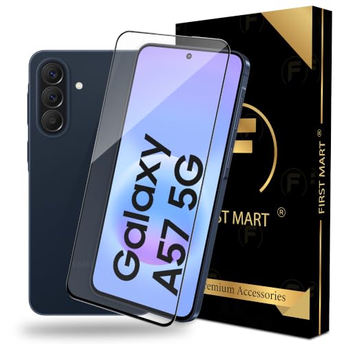 Image of FIRST MART Tempered Glass for Samsung Galaxy A57, A37 & A36, 9H Full-Glue Screen Protector, 3D Edge-to-Edge, HD Clear, Oleophobic, Case-Friendly, Black, Pack of 1