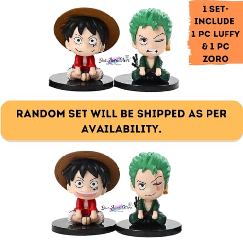 Image of Blue Aura Luffy Zoro Action Figure Set of 2 Height -7.5cm | Random Set of 2 | Multicolour PVC | Luffy - Zorro Smile