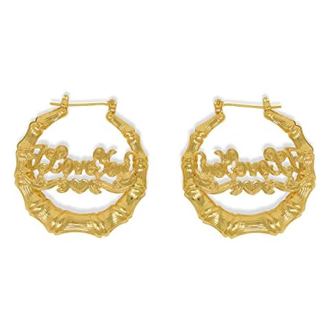 Pnk Trend Gold Plated I Love You Big Heart Statement Light Weight Hallow Casting Diamond Cut Bamboo Hoop Earrings- 35mm, Made In Korea Cover