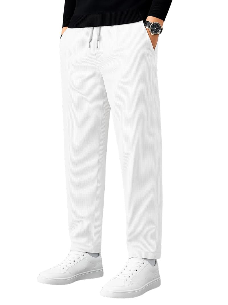 smowkly Men’s Corduroy Trouser | Cotton Blend Pants for Men | Mid-Rise Straight Fit Casual Trousers | Elastic Waist with Drawstring Bottom Wear-picture-17