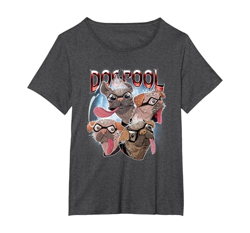 Image of Marvel Deadpool & Wolverine Dogpool Sketchy Hero Faces T-Shirt, Women's Plus, Dark Heather Grey, 6X
