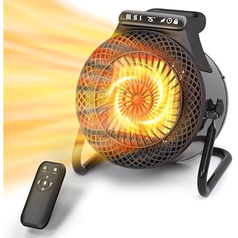 Outdoor Heaters for Patio, 1500W Greenhouse Heater with Remote Thermostat Overheat Protection for Garage, 3S Fast Heating PTC Ceramic Heater with 3 modes, Portable Heaters for Camping and Indoor Use Cover