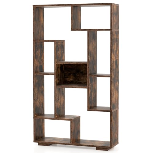 GIANTEX Geometryczny drewniany regał na książki, 70 x 20 x 120 cm, regał do przechowywania z zestawami zapobiegającymi przewróceniu, półka z otwartymi wiadrami, półka podłogowa do salonu, gabinetu