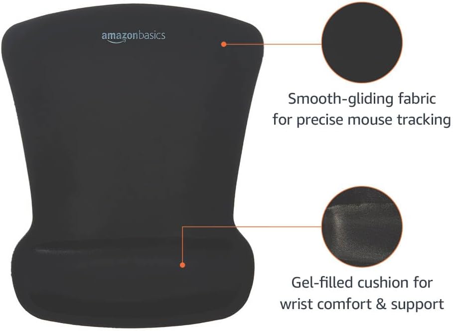 AmazonBasics SBD089WD Gel Mouse Pad with Wrist Rest (Black)