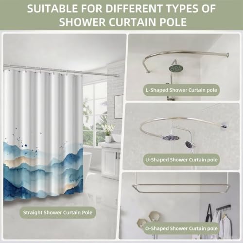 Rideau douche blanc 100x200 en tissu polyester imperméable lavable avec 12 crochets