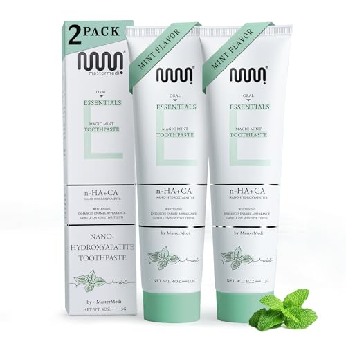 Image of MasterMedi Mint Nano Hydroxyapatite Toothpaste with Xylitol - Fluoride & SLS Free, Remineralizing Formula for Whitening, Sensitive Teeth, Enamel Repair, Magic Mint, 4 oz (Pack of 2)