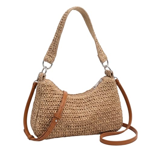 Sac en paille pour les voyages et la plage à bandoulière confortable femme kaki