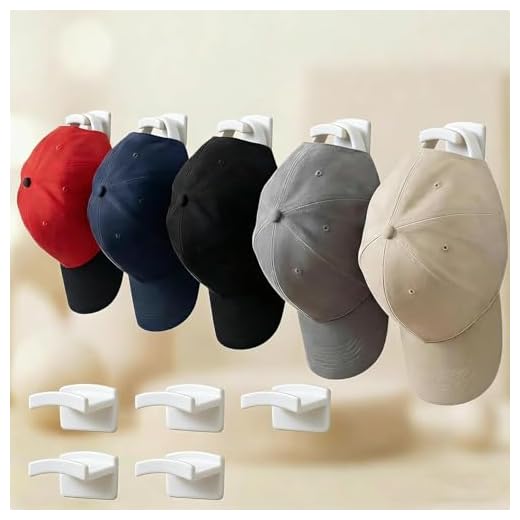 5-Pack Adhesive Hat Hooks Wall Mounted Minimalist Baseball Cap White