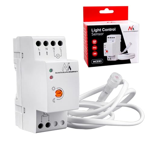Maclean MCE83 Dämmerungssensor Schalter für DIN-Schiene mit Externe Sonde 220-240V/AC, 50Hz 20A.