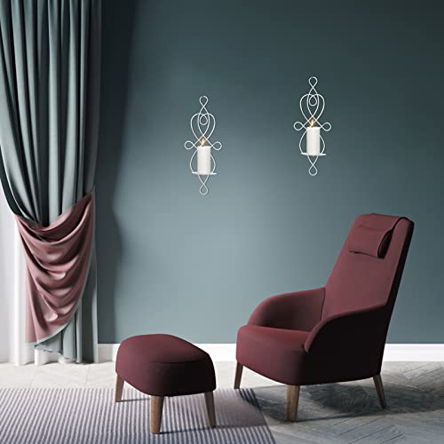 Dyna-Living Wall Sconces Set Of Two Decorative Metal Candle Sconces For Dining Room Wall Decor, Wall Decorations Sconce Candle Holder For Living Room, Bedroom, Fireplace, Yard Or Pathway (White) #TOP6