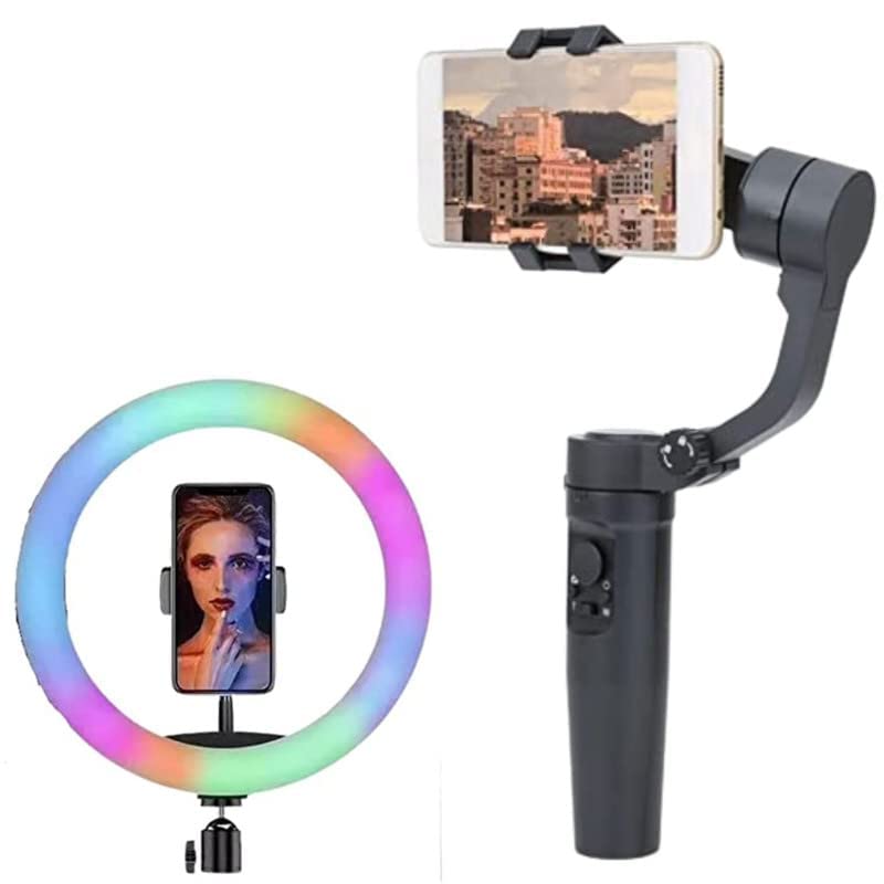 Drumstone X2 3-Axis Gimbal Stabilizer for Smartphone - Handheld Phone Gimbal With RGB Desktop Soft LED Ring Light 16 RGB Colors with Mini Tripod Stand For You_Tube | Photo-Shoot | Live Stream | Makeup