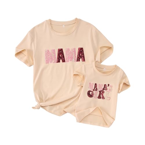 MODNTOGA Mommy and Me Matching Tee Tops Mama's Girl Summer T-Shirt Mother and Daughter Gift Crewneck Family Shirts(Mama's Girl Beige, 2-3 Years)