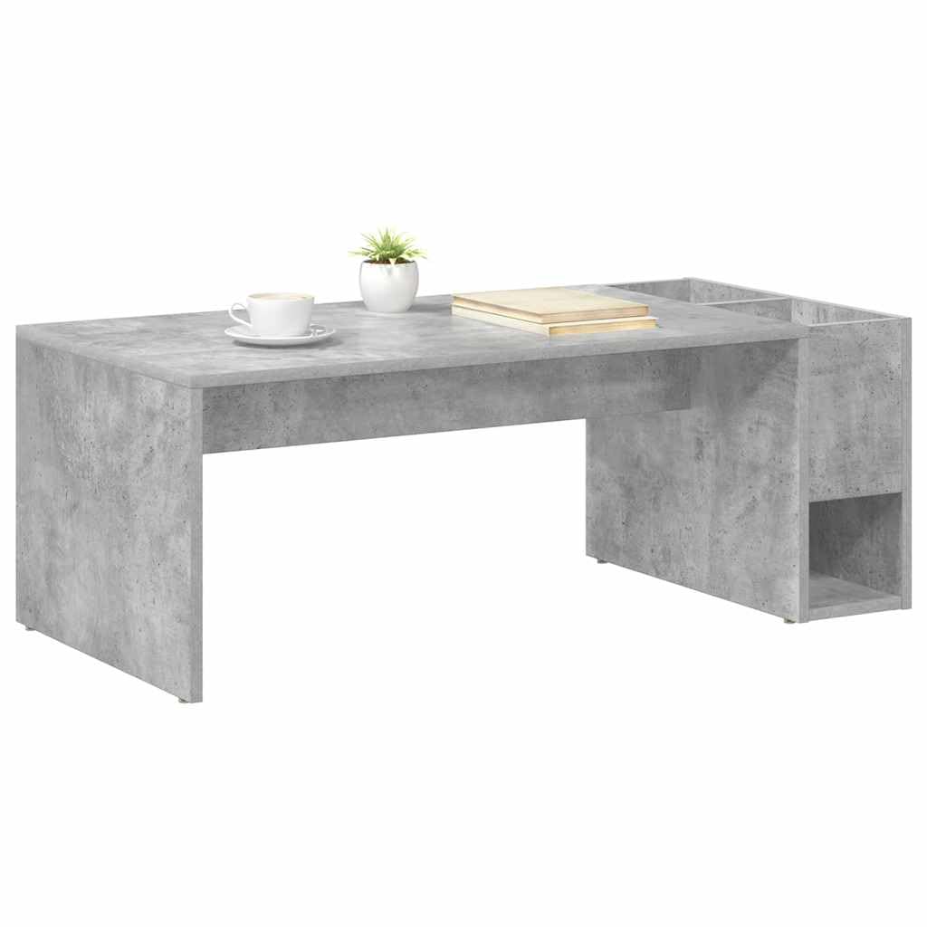 Mesa de centro de hormigón gris 101,5 x 50 x 37 cm, moderna mesa auxiliar de madera con mucho espacio de almacenamiento y diseño claro para salón, dormitorio, pasillo