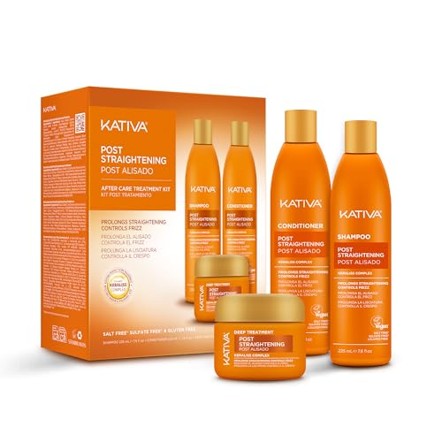 KATIVA Lot 3 Soins Lissage Brésilien – Shampooing + Après-Shampooing + Masque – Kératine Végétale & Acide Hyaluronique – Hydratation, Réparation,...