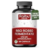 Riso Rosso FERMENTATO, 50mg di Coenzima Q10 e 2,96mg di Monacolina per capsula - Colesterolo,Supporto Cardiovascolare - Integratore di Riso Rosso (Red Yeast Rice) - Testato per citrinina, 120 Capsule