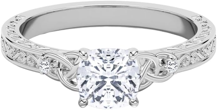 PEIMKO 2.03ct Prong Celtic Knot Carved Vintage Three-stone Moissanite/Lab Grown Diamond Wedding Ring 925 Silver/10K/14K/18K Gold Moissanite Engagement Ring for Women