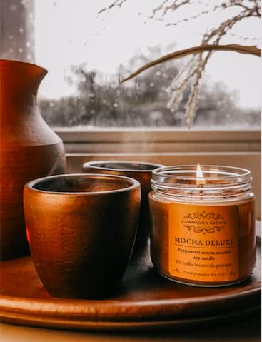 Mocha Deluxe - Peppermint Mocha Scented Candle With Dark Coffee Decorated Inside - Large Soy Candle In A Kraft Box #TOP2