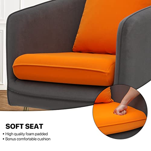 Monibloom Single Sofa Chair Modern Upholstered Accent Chair Armchair W/Backrest Pillow, Orange/Gray Contrasting Colors Upholstered Bedroom Barrel Chair Mid Century Modern Comfy Suede Singel Armchair #TOP7