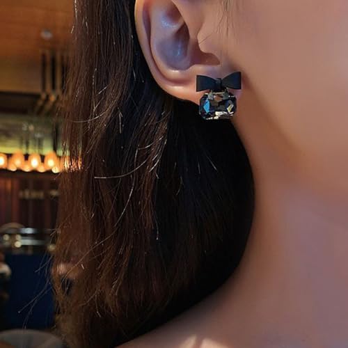 Bow Stud Earrings for Women Black Bow Earrings Fashion Black Faux Crystal Statement Earrings Christmas Cute Jewelry Gifts for Women4