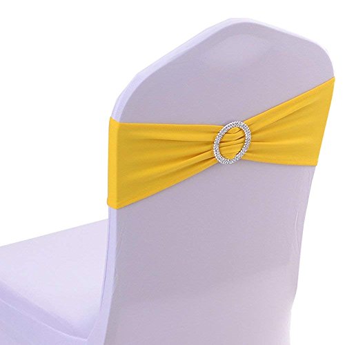 Tvoip 10PCS Chair Cover Stretch Band with Buckle Slider Sashes Bow Wedding Banquet Chair Decoration (Yellow)